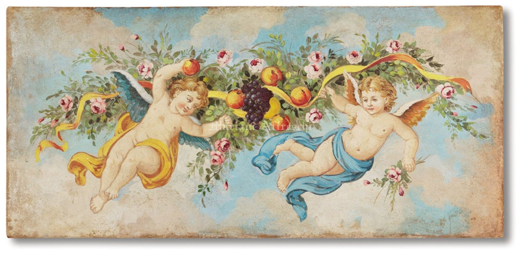 Art. 0792 - Amorini con ghirlanda di fiori e frutta