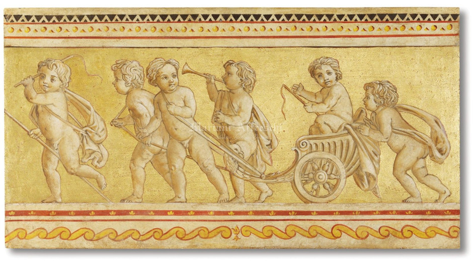 Art. 1463 - Amorini con biga - finitura in foglia oro (gold leaf finishing)