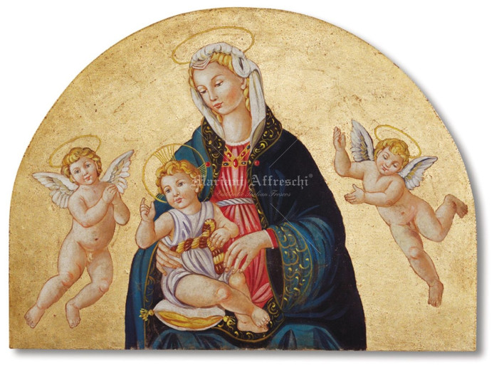 Art. 1794_8 - "Madonna con putti" - Scuola del Ghirlandaio (sec. XV) - Finitura in foglia oro (gold leaf finishing)