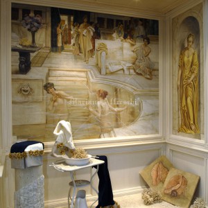 Affresco “Fresko “Frauen beim Bad”, inspiriert von Alma Tadema. Badeinrichtung