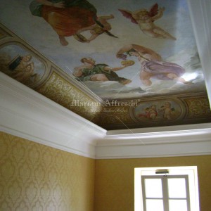 Fresque inspirée au Tiepolo, effectuée au plafond d’une villa privée.