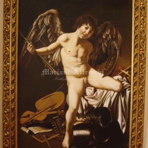 Reproduction, Cupidon du Caravage. Huile sur toile.