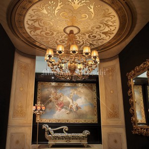 Frescoed foyer with ceiling rosette in gold leaf
